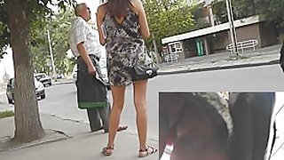 Oops upskirts of dilettante on the bus stop