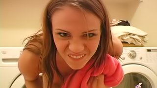 Addison St. James fingering her pussy on the washer in masturbation